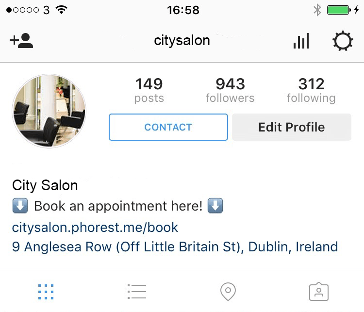 salon instagram business profile