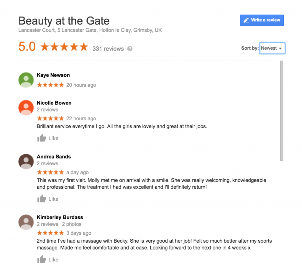 Beauty at the Gate, Google reviews