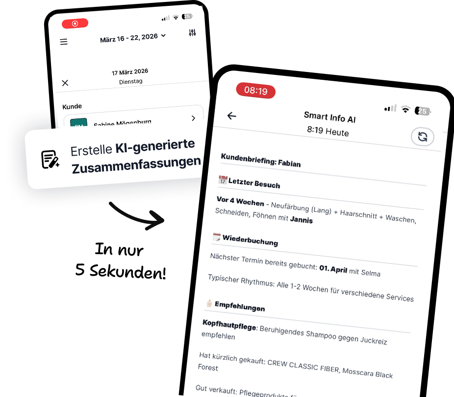 Smart Info AI liefert dir blitzschnell eine Zusammenfassung der Kundennotizen mit hilfreichen Tipps zur Personalisierung der Behandlung